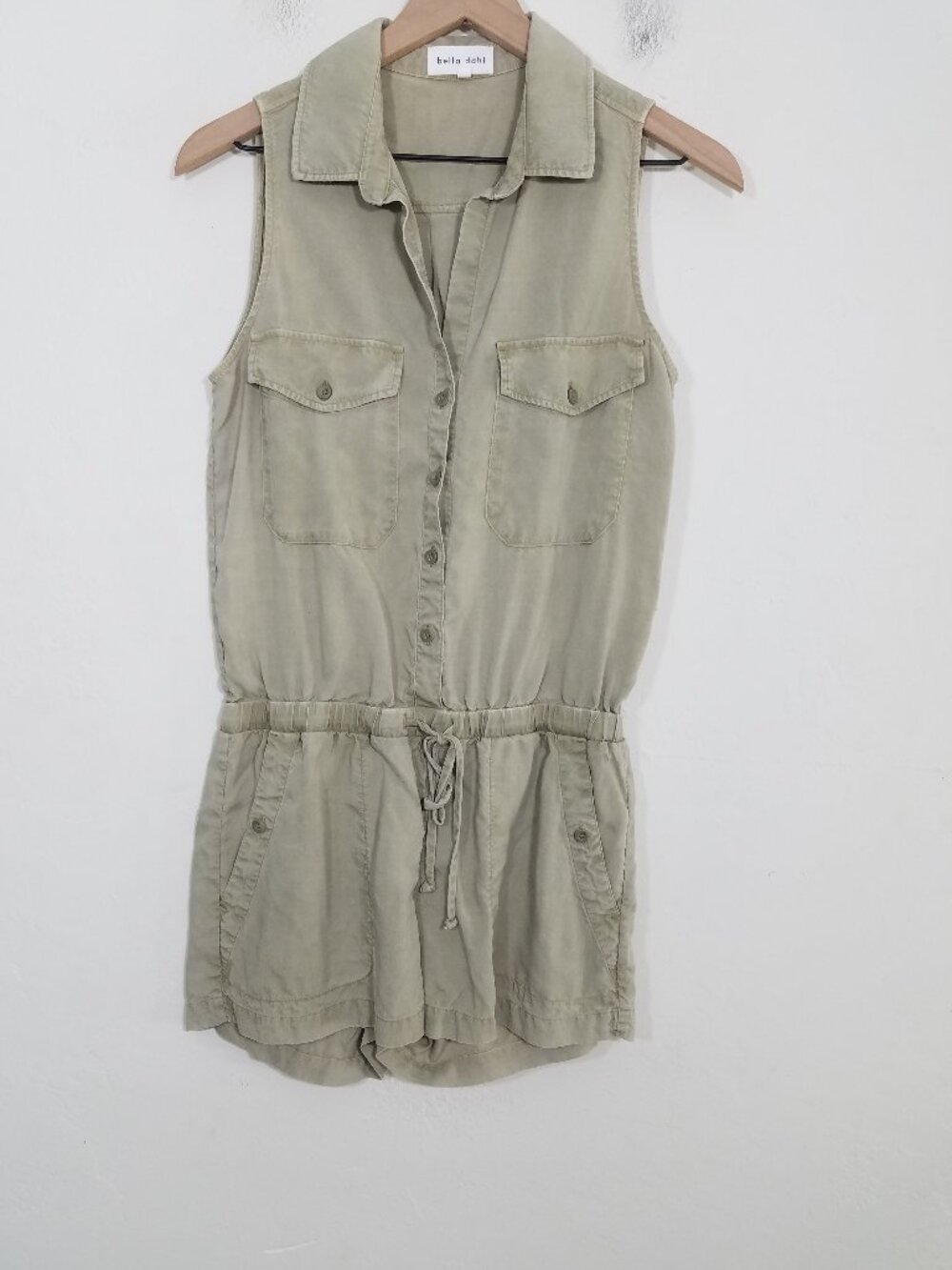 Bella Dahl Tencel Lyocell Sleeveless Button Front Drawstring Waist Romper XS